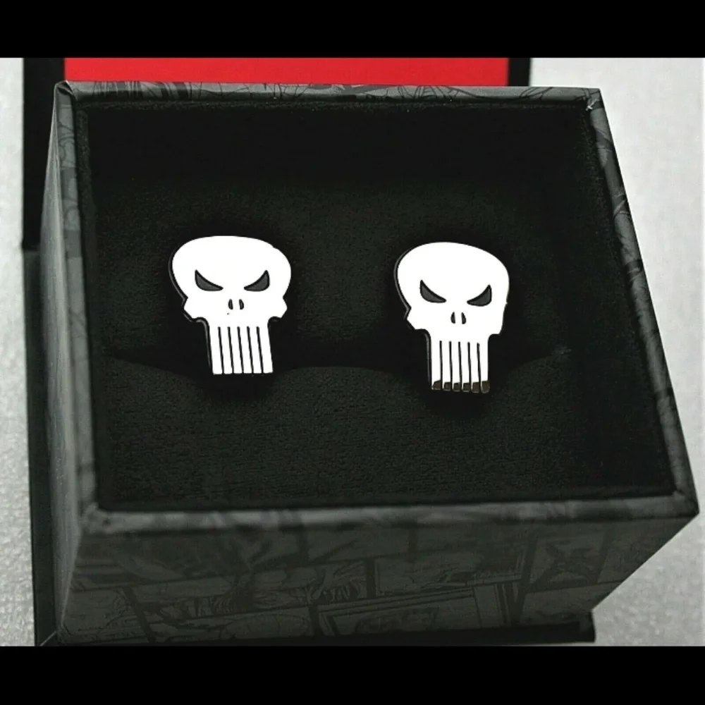 Marvel Comics Classic The Punisher Skull Logo Chrome Cufflinks New Gift Box